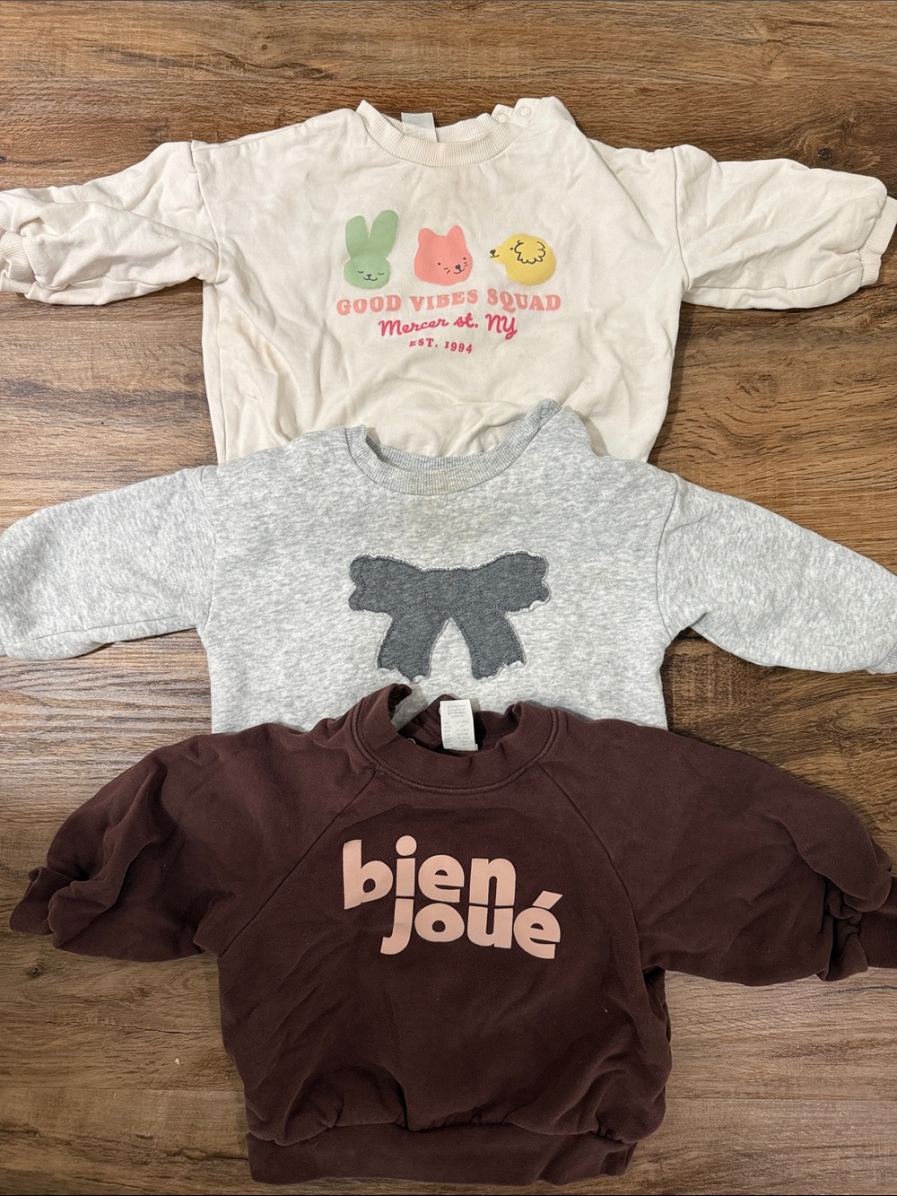 H&M Baby Toddler Girls Cotton Casual Sweatshirts set of 3 in cream, gray, brown